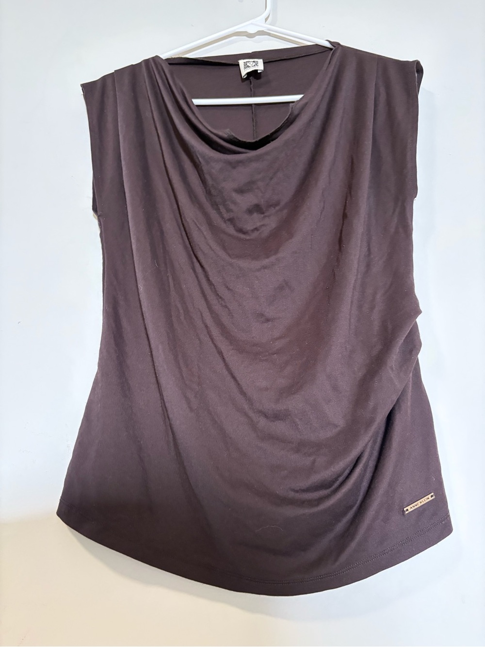 Anne Klein Brown Draped Cowl Neck Top – Size M